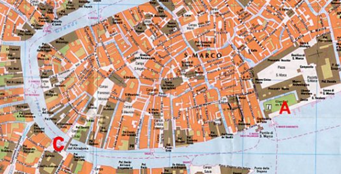 mapa de venecia con escenarios de el ángel de la ciudad, de eva garcía sáenz de urturi